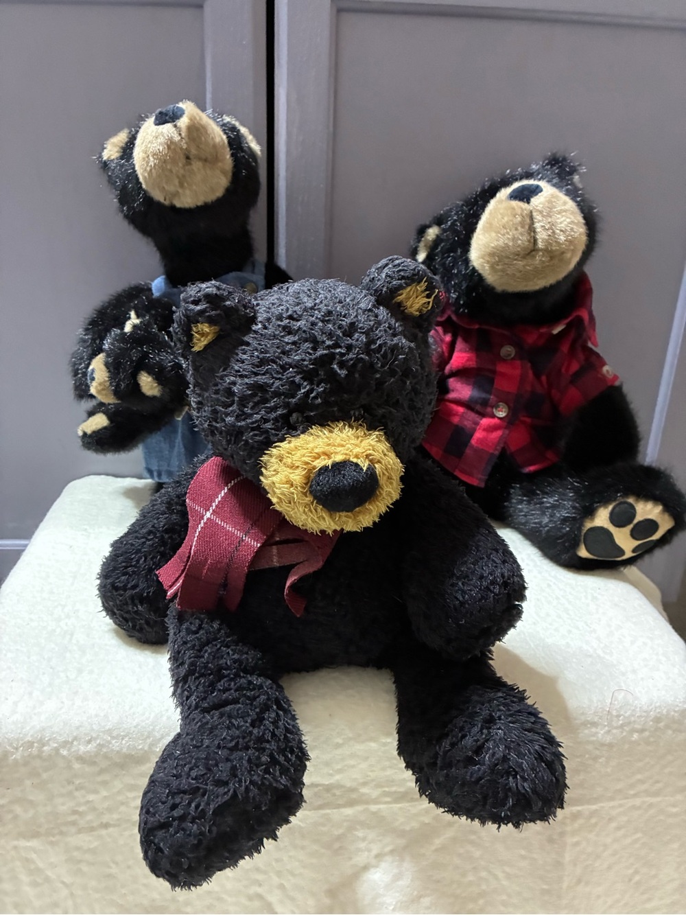 Black Plush Bear with Red Scarf - Cozy Home Accent
